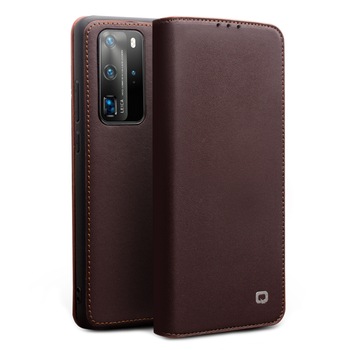 Husa Huawei P40 Pro - Qialino Business Classic, din piele naturala mata tip carte, cu buzunare carduri, culoare Maro coffee Husa Huawei P40 Pro - Qialino Business Classic, din piele naturala mata tip carte, cu buzunare carduri, culoare Maro coffee