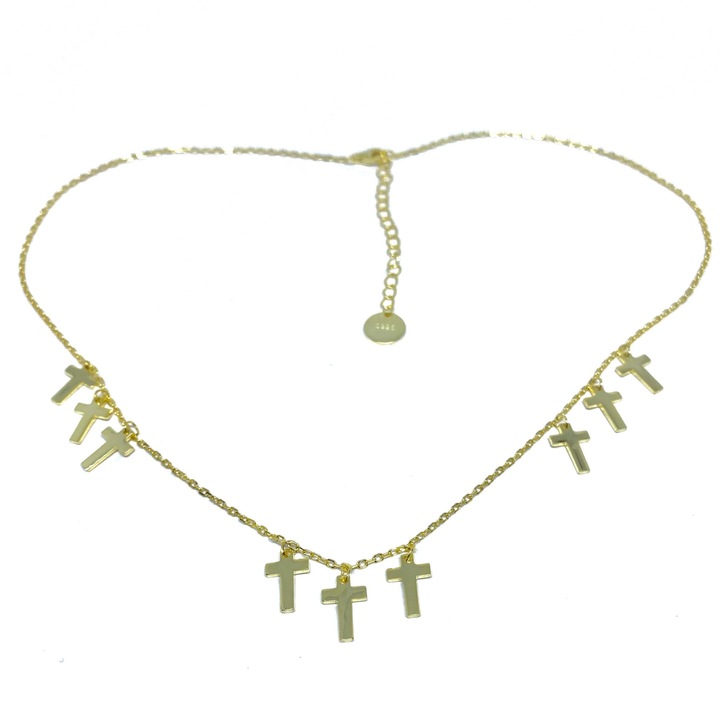 Colier la baza gatului din argint rodiat gold cu cruciulite, 39 + 5 cm, Dinuzete