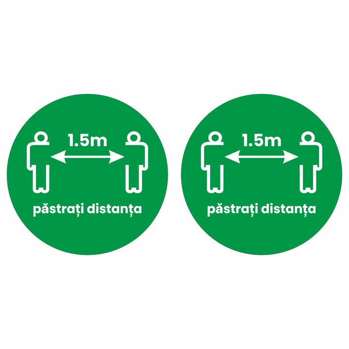 Set 2 stickere pentru podea Pastreaza distanta, Alb/Verde, 30 x 30cm