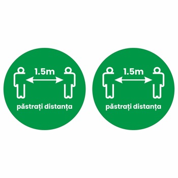 Set 2 stickere pentru podea Pastreaza distanta, Alb/Verde, 30 x 30cm Set 2 stickere pentru podea Pastreaza distanta, Alb/Verde, 30 x 30cm
