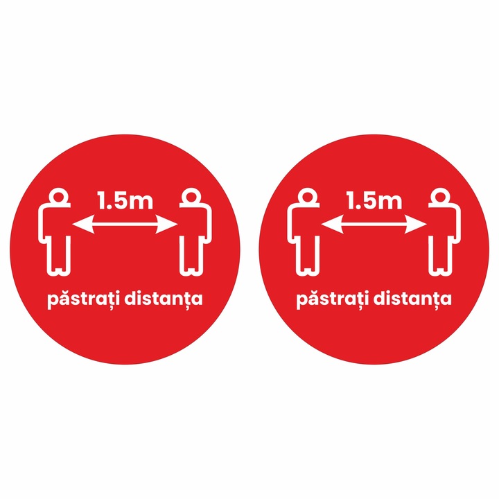 Set 2 stickere pentru podea Pastreaza distanta, Alb-Rosu, 30 x 30cm