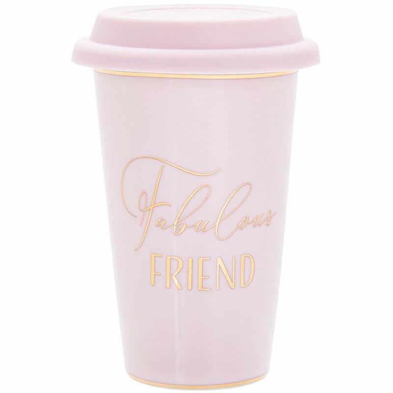 Cana de voiaj - Lets Party Fabulous Friend - Pink and Gold, Portelan, 400 ml, Roz / Auriu