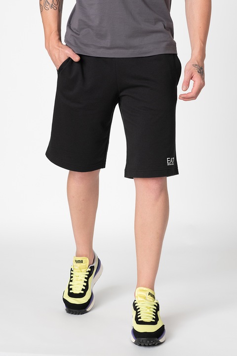 EA7, Bermude sport de bumbac, Negru/Alb optic