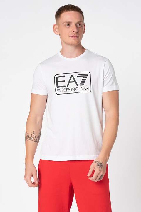 EA7, Kerek nyakú póló logóval, Fehér/Fekete, XXL