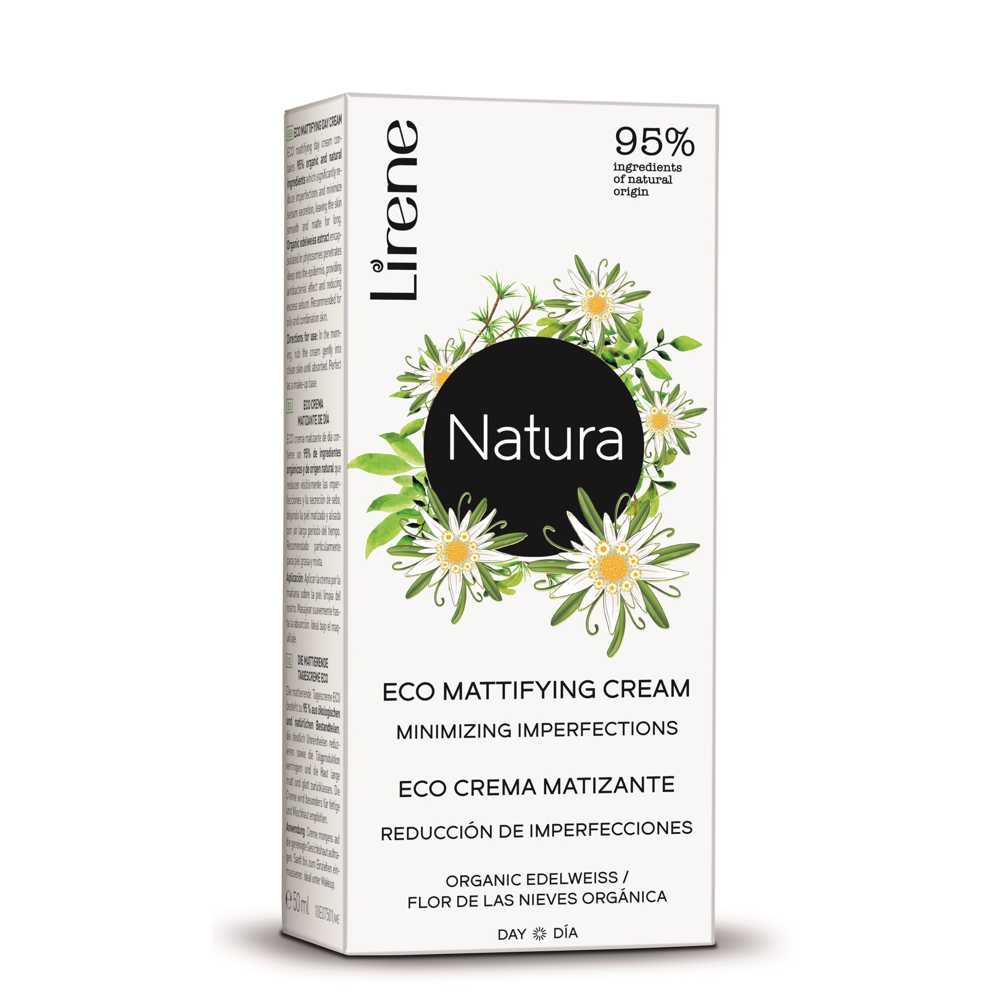 Crema de zi ECO, matifianta, LIRENE NATURA, cu extract organic de floare de colt, 95% ingrediente de origine naturala, 50ml
