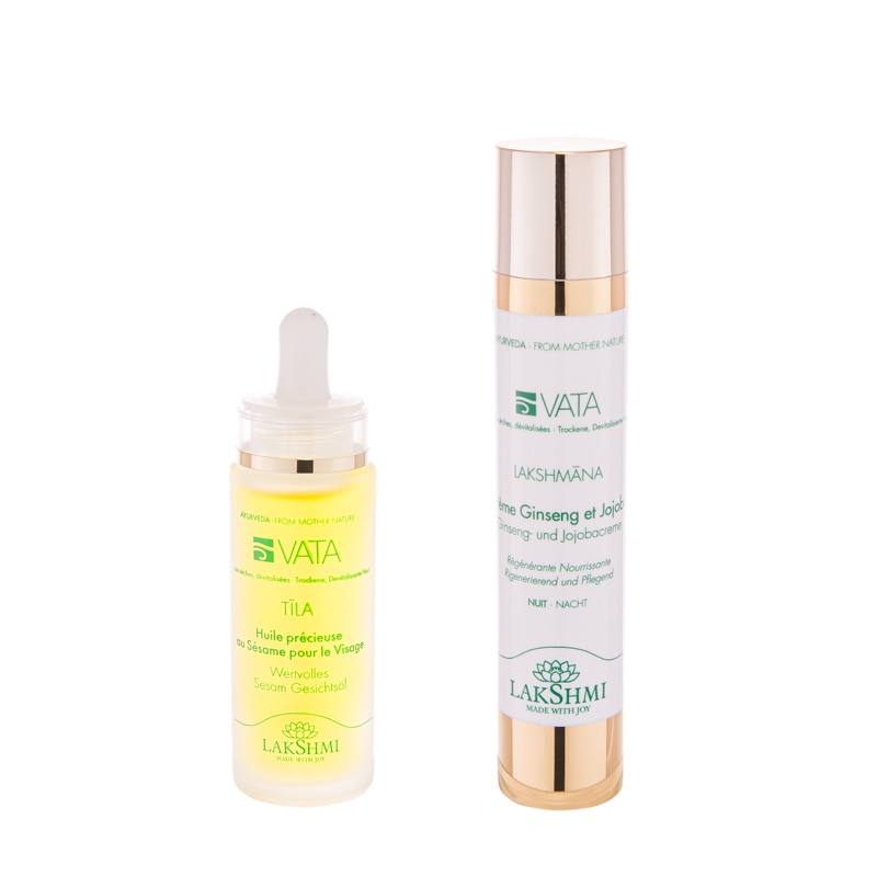 Set 2 produse pentru pielea uscata, deshidratata si lipsita de vitalitate, uleiul facial 30ml si crema cu ginseng si jojoba 50ml, Lakshmi, produse bio-organice