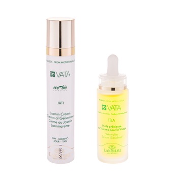 Set 2 produse pentru pielea uscata, deshidratata si lipsita de vitalitate, uleiul facial 30ml si crema cu iasomie 50ml, Lakshmi, produse bio-organice Set 2 produse pentru pielea uscata, deshidratata si lipsita de vitalitate, uleiul facial 30ml si crema cu iasomie 50ml, Lakshmi, produse bio-organice