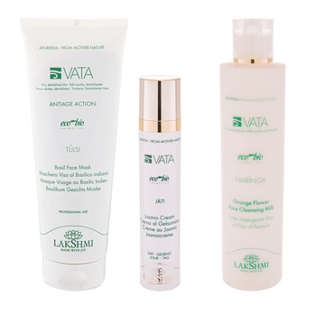 Set 3 produse 500ml pentru pielea uscata, deshidratata si lipsita de vitalitate 280ml, masca cu busuioc sfant 250ml, lapte demachiant cu flori de portocal 200ml si crema cu iasomie 50ml, Lakshmi, produse bio-organice Set 3 produse 500ml pentru pielea uscata, deshidratata si lipsita de vitalitate 280ml, masca cu busuioc sfant 250ml, lapte demachiant cu flori de portocal 200ml si crema cu iasomie 50ml, Lakshmi, produse bio-organice