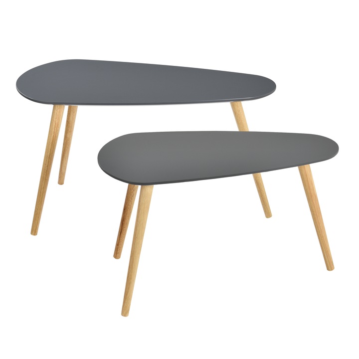 Комплект холни маси en casa® Langesund, Тъмносив, MDF, борово дърво, 2 броя