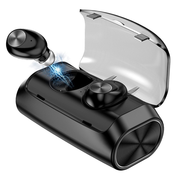 Bluetooth 5.0 безжични слушалки, вграден микрофон, свободни ръце, съвместими с Android и iOS, цвят черен, Gematix