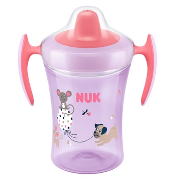 Biberon cu cioc si manere 230 ml Nuk Trainer Cup 751140M, Mov 6+ luni Biberon cu cioc si manere 230 ml Nuk Trainer Cup 751140M, Mov 6+ luni
