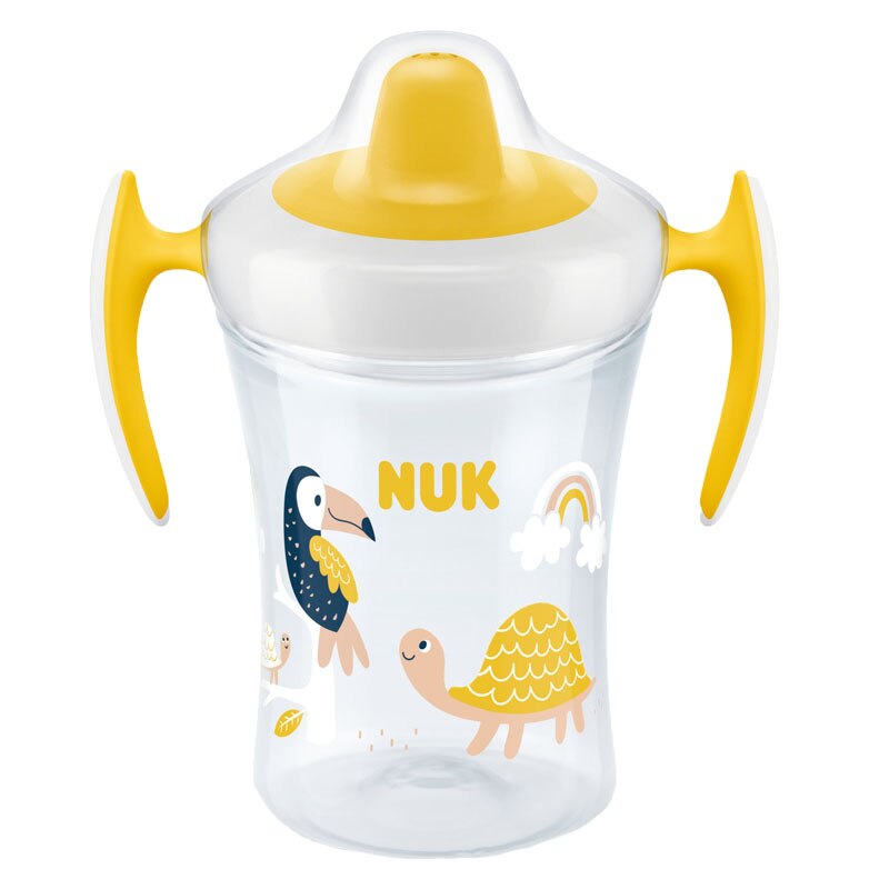 Biberon cu cioc si manere 230 ml 6+ luni Nuk Trainer Cup 751140G, Galben