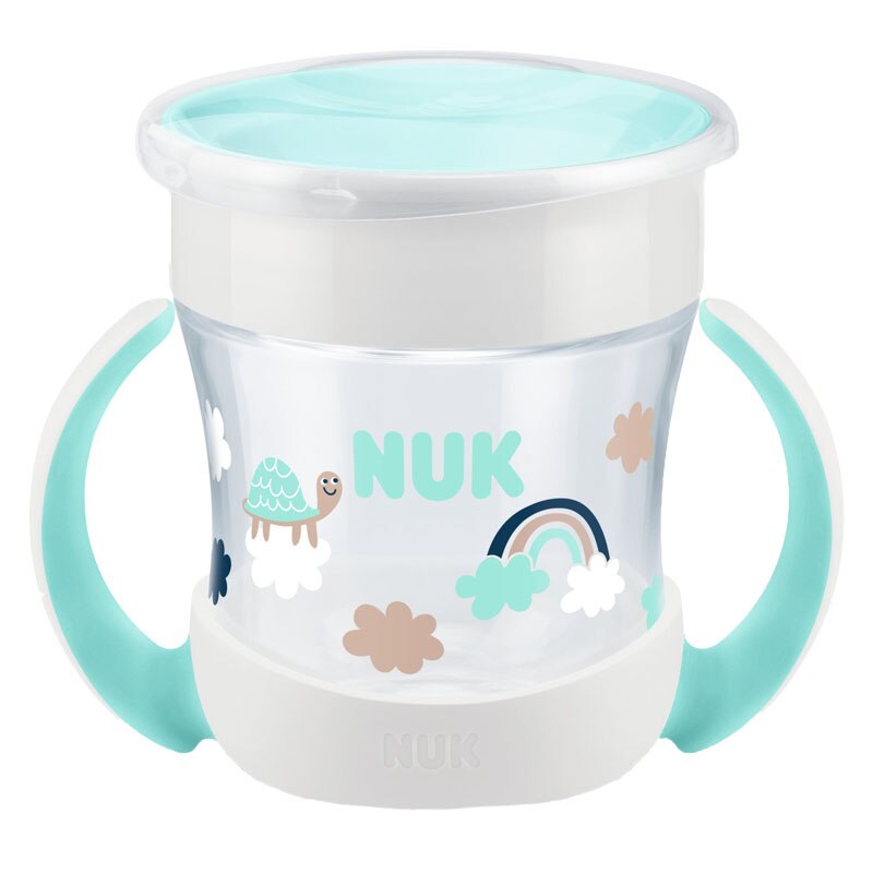 Biberon cu manere si sistem anti curgere 360 grade 160 ml 6+ luni Nuk Mini Magic Cup 751278AB, Verde