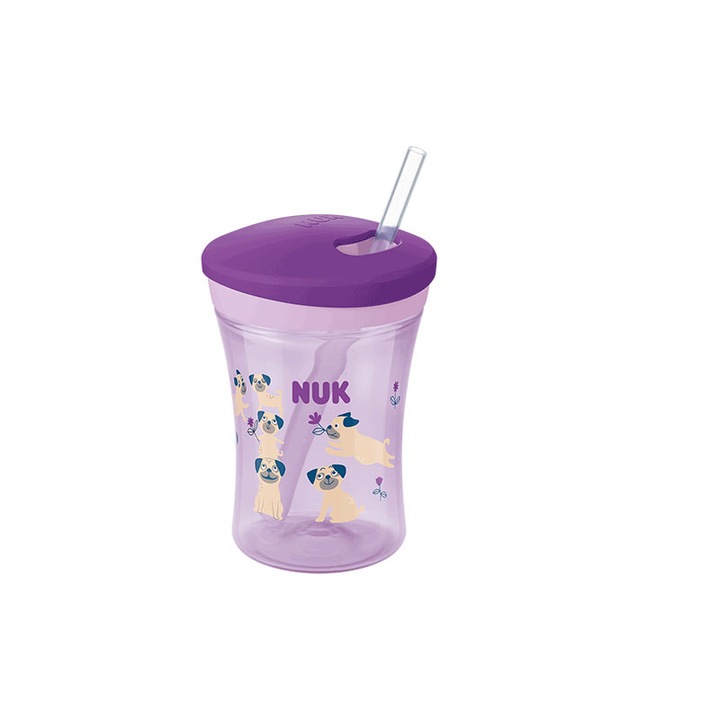 Biberon cu pai 230 ml Nuk Action Cup 751136, Mov 12+ luni