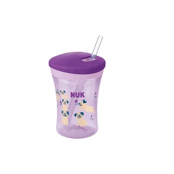 Biberon cu pai 230 ml Nuk Action Cup 751136, Mov 12+ luni Biberon cu pai 230 ml Nuk Action Cup 751136, Mov 12+ luni