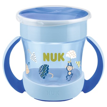Biberon cu manere si sistem anti curgere 360 grade 160 ml 6+ luni Nuk Mini Magic Cup 751278A, Albastru Biberon cu manere si sistem anti curgere 360 grade 160 ml 6+ luni Nuk Mini Magic Cup 751278A, Albastru