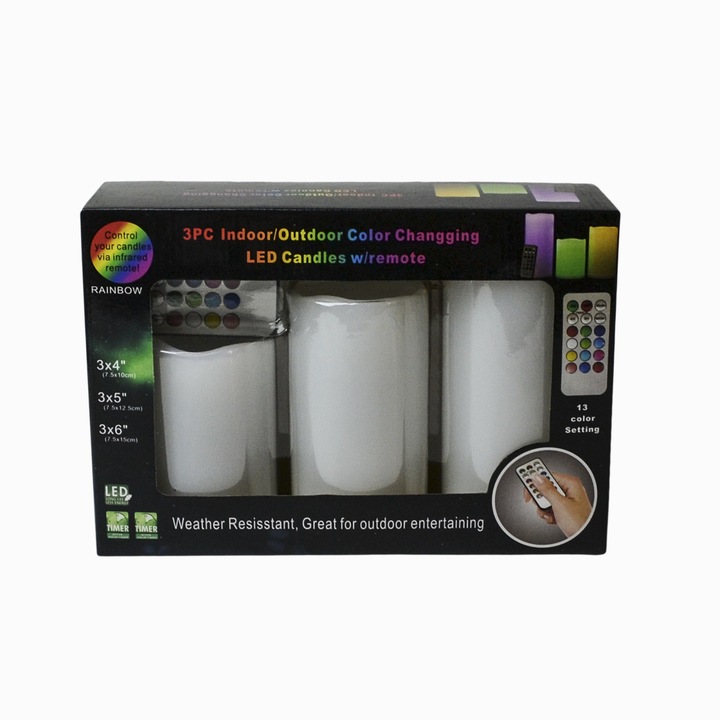 3 db elektromos gyertya készlet LED-del, állítható színek, távirányítóval, fehér