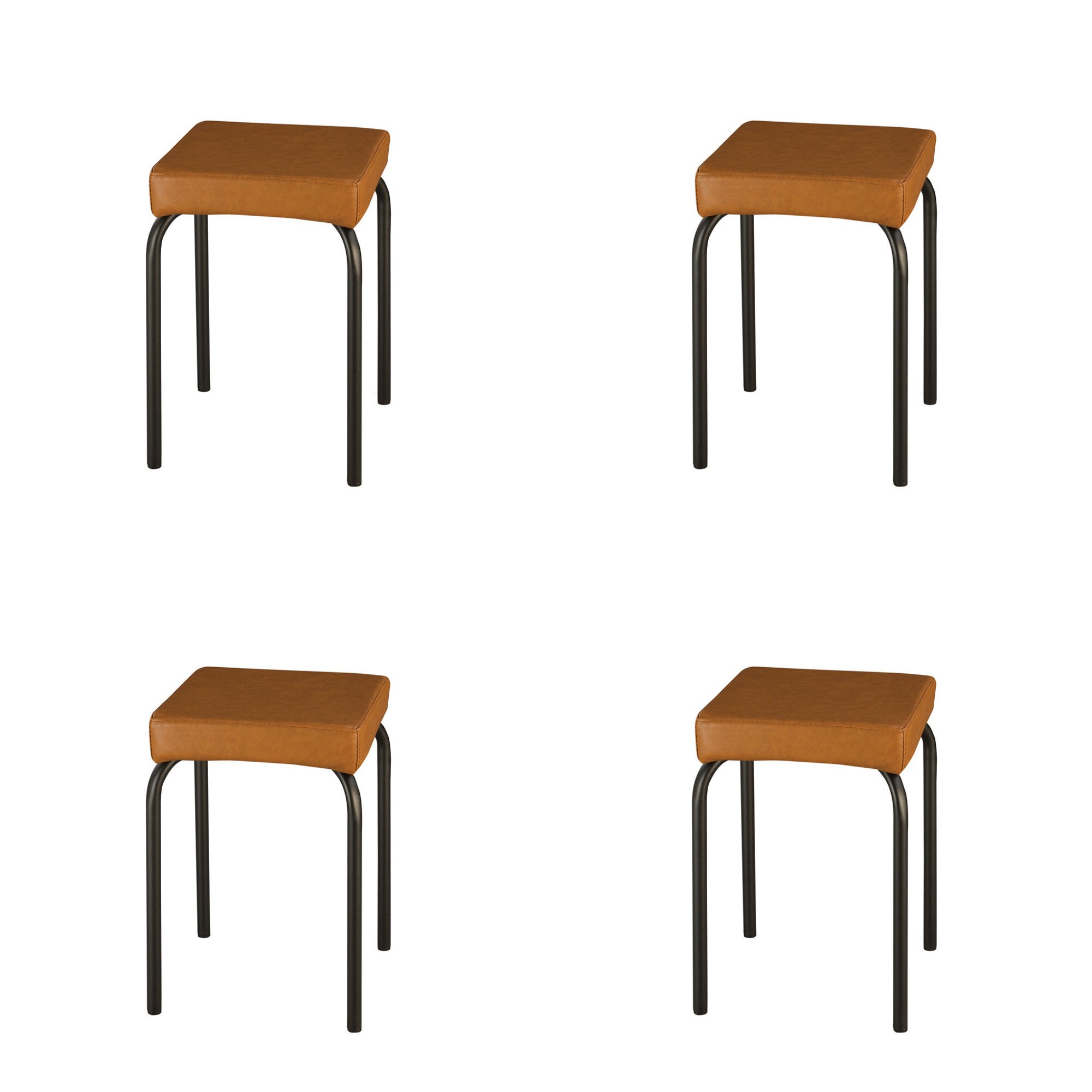 Set 4 scaune de tip taburet Tutti, cadru negru, piele ecologica, aramiu