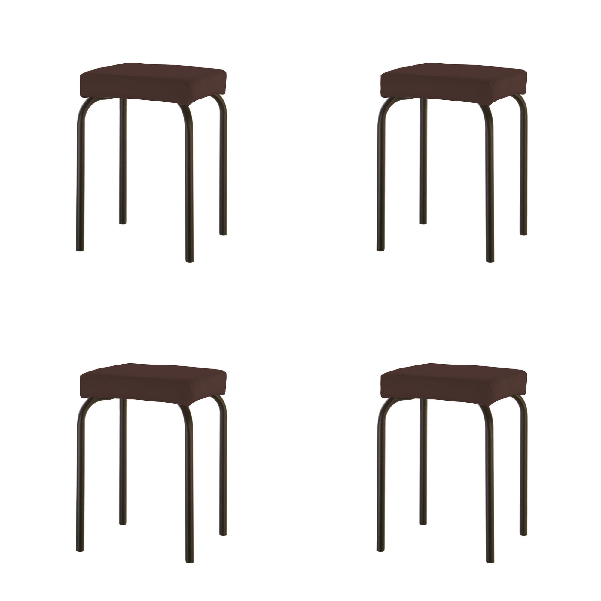 Set 4 scaune de tip taburet Tutti, cadru negru, piele ecologica, wenge