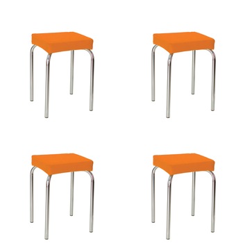 Set 4 scaune dining de tip taburet Tutti, cadru cromat, piele ecologica, portocaliu Set 4 scaune dining de tip taburet Tutti, cadru cromat, piele ecologica, portocaliu