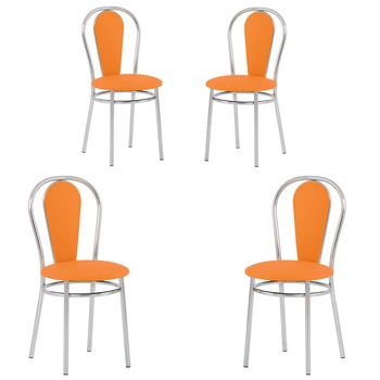Set 4 scaune dining Florino, cadru cromat, piele ecologica, portocaliu
