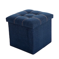 Taburet Pliabil cu Spatiu de Depozitare FizioTab®, Tip Cutie, Otoman, Cub 38X38X38 cm, Albastru Denim