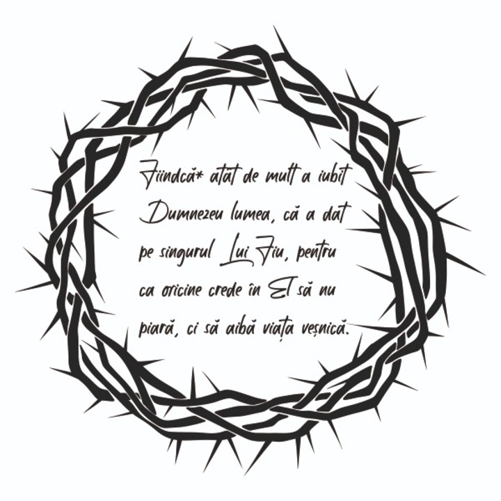 Sticker decorativ, pentru casa, verset biblie, Ioan 3:16, negru, 57 x 57 cm