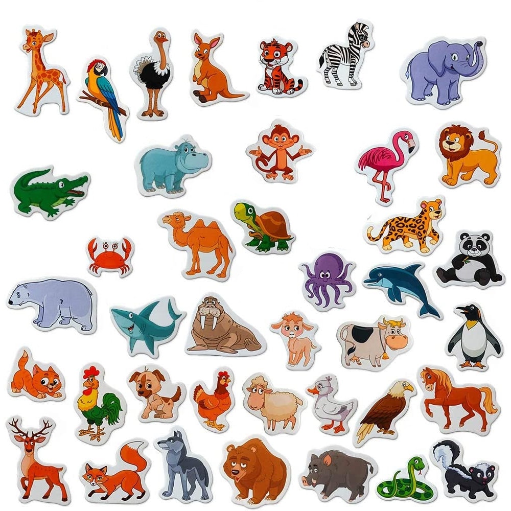Set magneti de jucarie, MAGDUM, Farm+Zoo Animals Happy, Multicolor, 40 piese, 20.4 x 20.4 x 4.1 cm