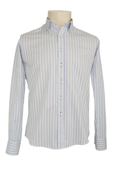 Camasa barbati, Newtone, guler fixat cu nasturi, model cu dungi subtiri, Alb/Multicolar Camasa barbati, Newtone, guler fixat cu nasturi, model cu dungi subtiri, Alb/Multicolar