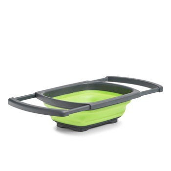 Strecuratoare cu manere extensibile, Zeller, din silicon, pentru salate, fructe, legume sau paste, Verde/Negru,13x 44x30 cm Strecuratoare cu manere extensibile, Zeller, din silicon, pentru salate, fructe, legume sau paste, Verde/Negru,13x 44x30 cm