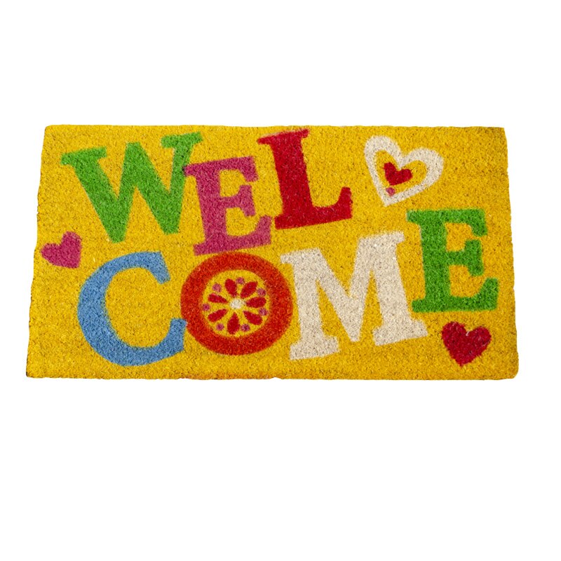Covoras intrare fibra cocos, Dimensiune 40x60cm Welcome galben