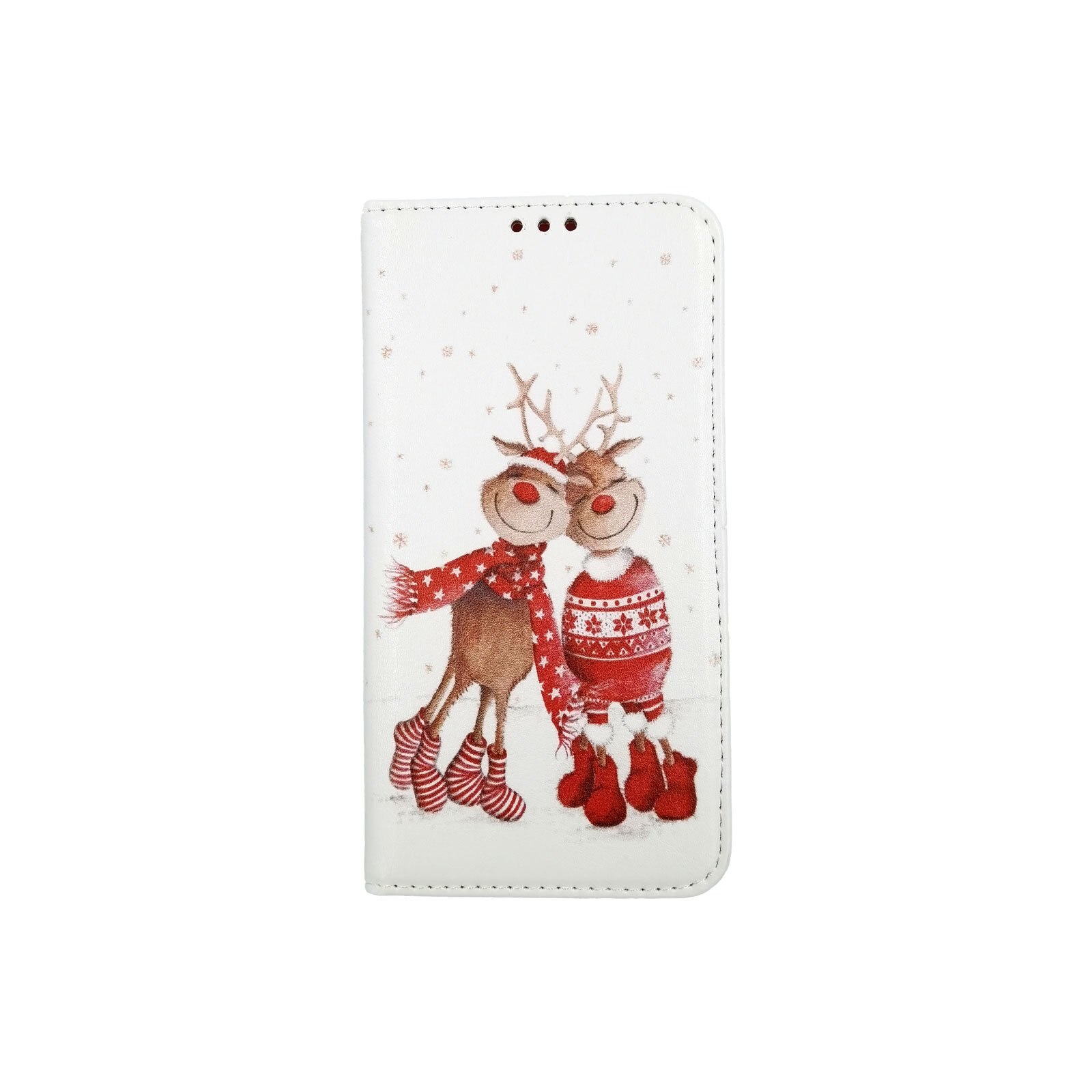 Husa Craciun Flip Carte Apple iPhone 11 model model Sweet Reindeers, Portofel cu Stand, Antisoc, Viceversa Alb/Rosu