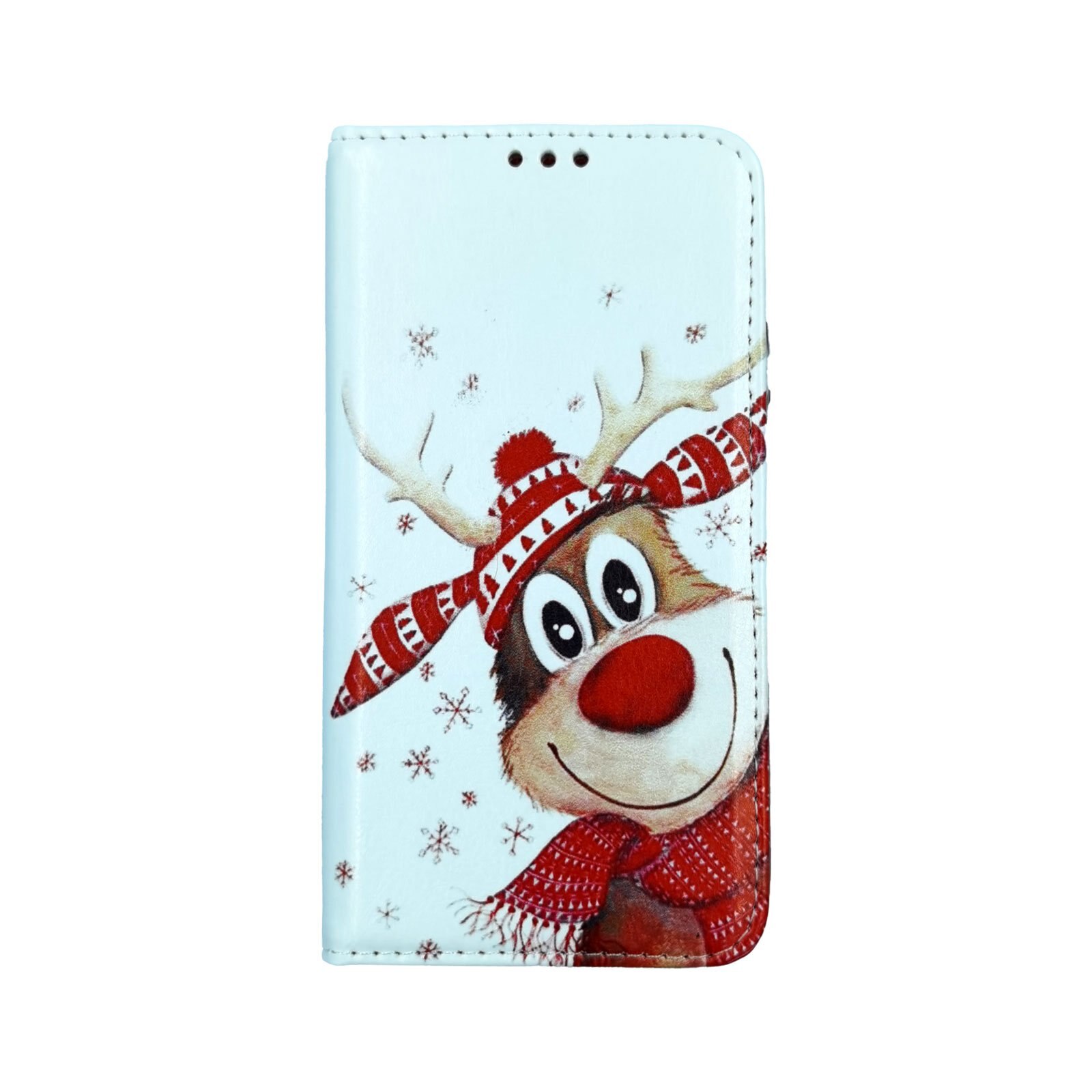 Husa Craciun Flip Carte Apple iPhone 11 model model Rudolf, Portofel cu Stand, Antisoc, Viceversa Alb/Rosu