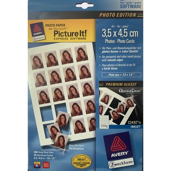 Hartie foto Avery Zweckform C2492-10, 30.5 x 40.5 mm, lucioasa, 220g/m², 10 coli/ cutie, inkjet Hartie foto Avery Zweckform C2492-10, 30.5 x 40.5 mm, lucioasa, 220g/m², 10 coli/ cutie, inkjet