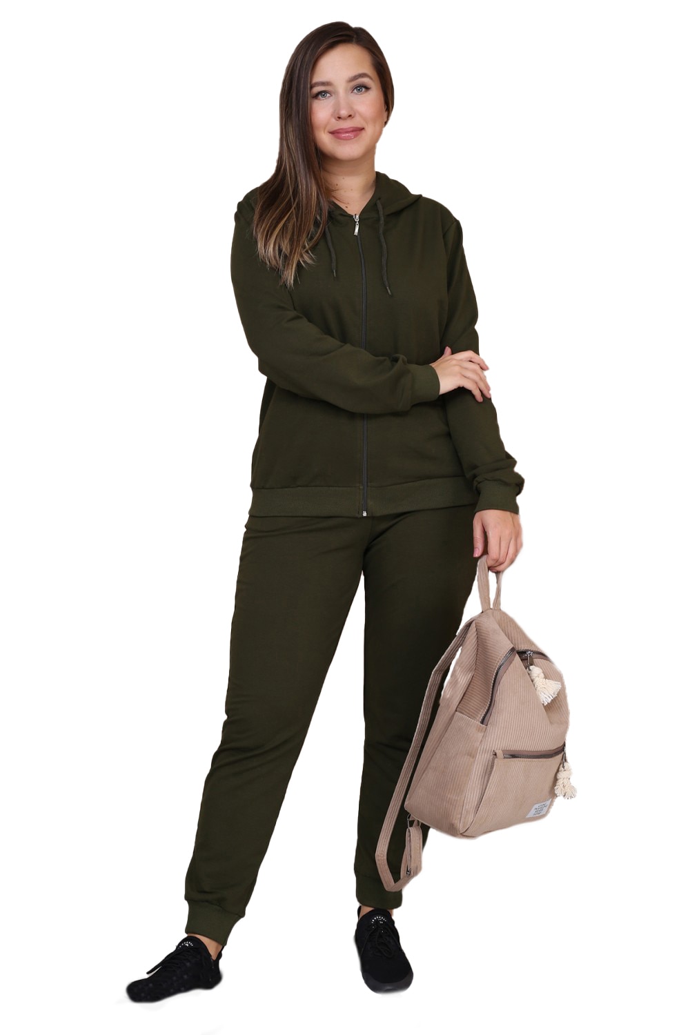 Compleu 2 piese, casual sport, kaki, Plus Size,bumbac