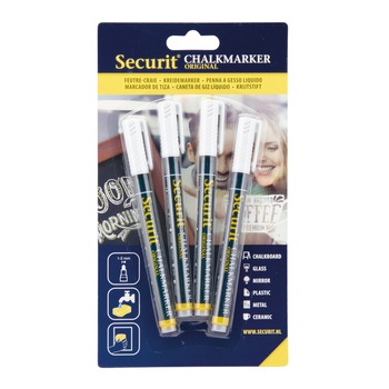 Set 4 markere 1-2mm, Securit, Alb Set 4 markere 1-2mm, Securit, Alb