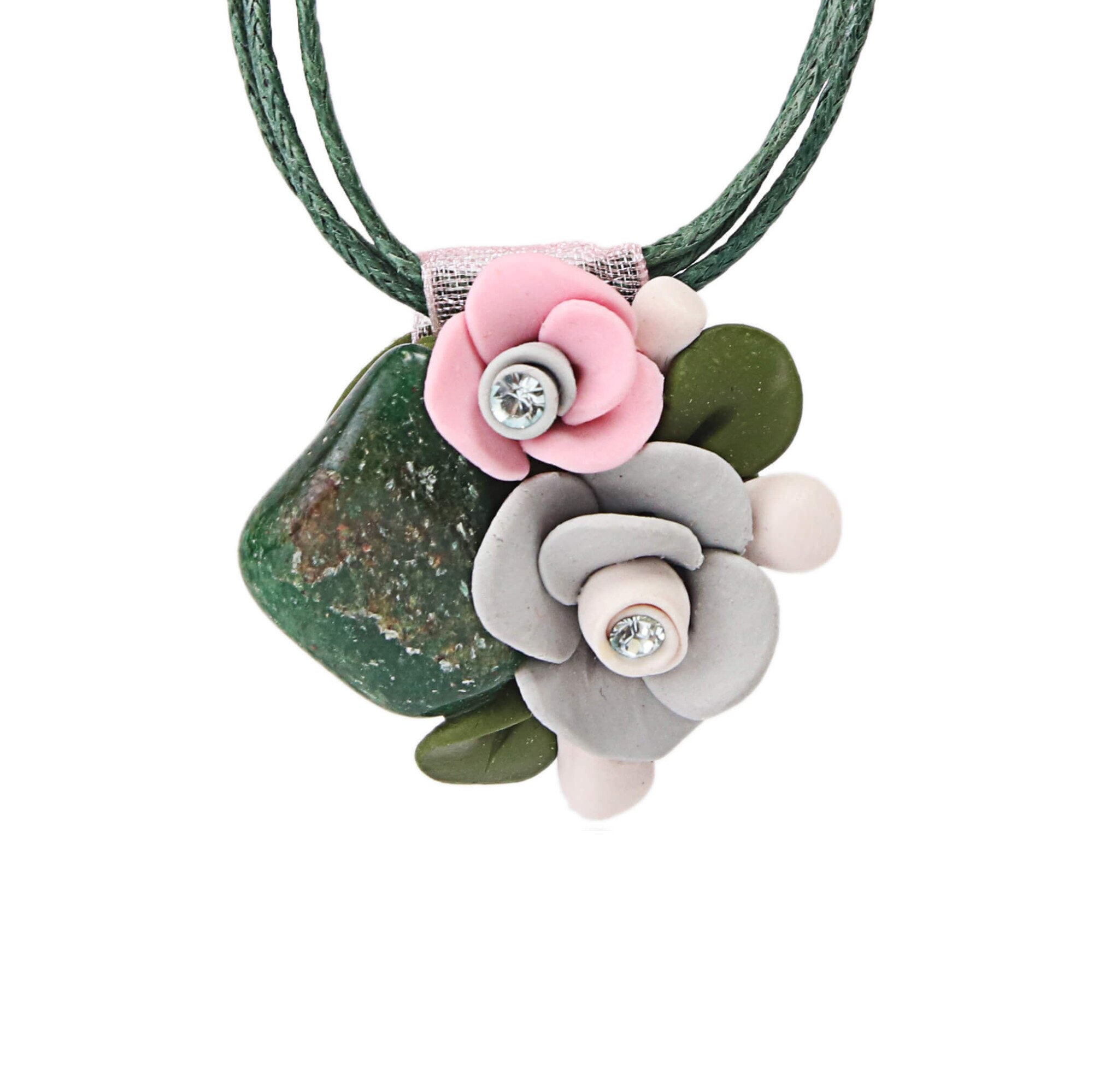 Colier Jasp verde cu cristale, Miidefloriart - model 189