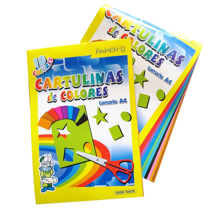 Carton colorat 210g , format A4 ,10 coli , 10 culori