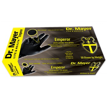 Set 50 bucati Manusi Dr. Mayer Emperor, Nitril, texturate, nepudrate, negre, marimea M Set 50 bucati Manusi Dr. Mayer Emperor, Nitril, texturate, nepudrate, negre, marimea M