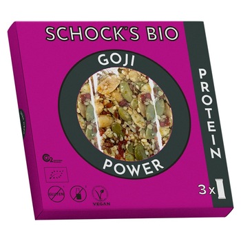 Batoane bio crocante cu goji Power Schock 3x25g Batoane bio crocante cu goji Power Schock 3x25g