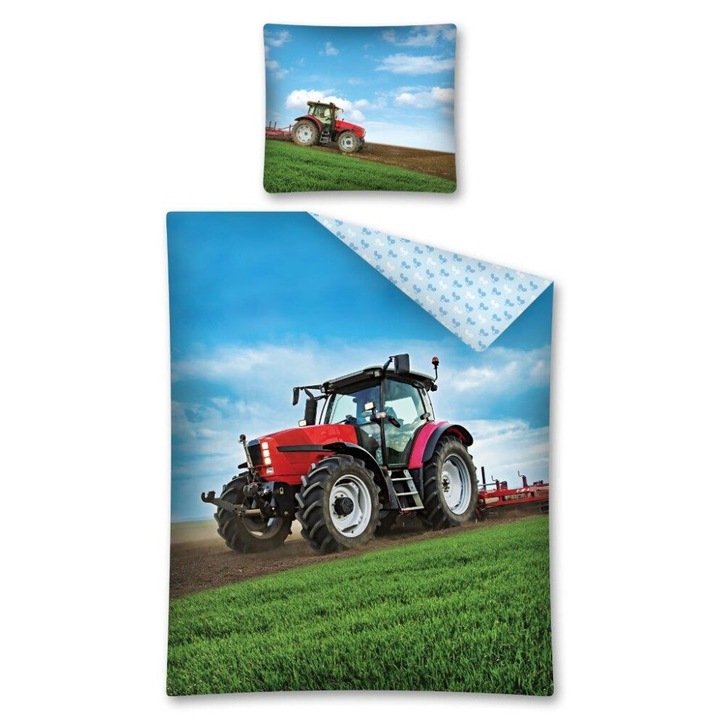 Traktoros ágyneműhuzat 140 x 200 cm + 70 x 80 cm, piros traktor