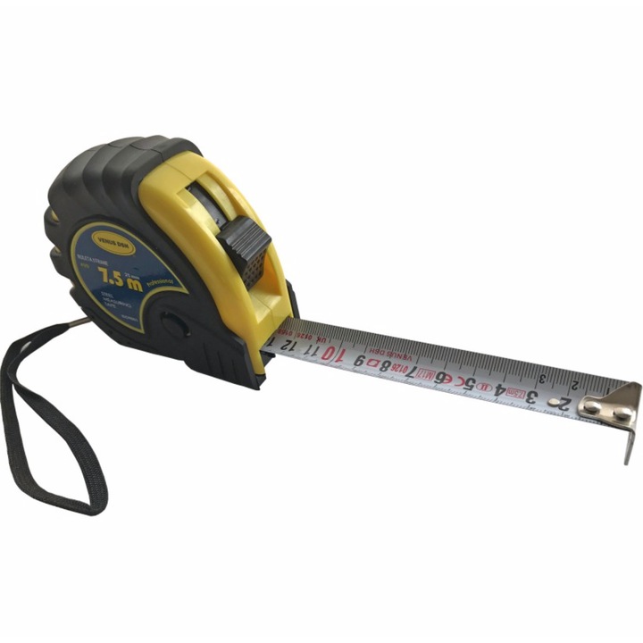 Ruleta, 3 frane, 7.5 m x 25 mm, clasa de precizie II