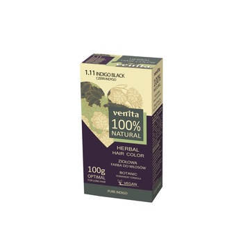 Vopsea de par bio, Nr. 1.11, Negru Indigo, 100% Natural, 100g Vopsea de par bio, Nr. 1.11, Negru Indigo, 100% Natural, 100g