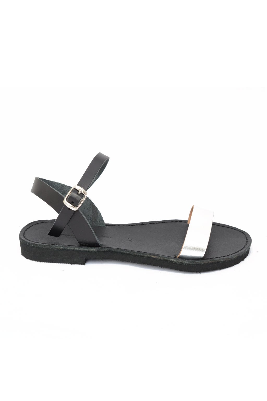 Sandale din piele naturala FUNKY CASUAL, argintiu - negru - marime 39