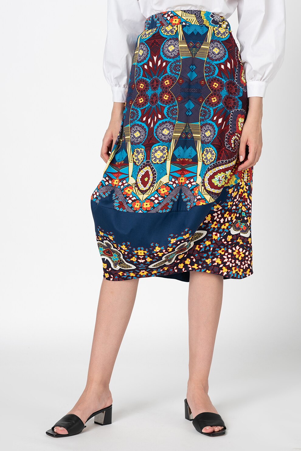 Antonia M, Fusta midi cu model abstract, Multicolora, S