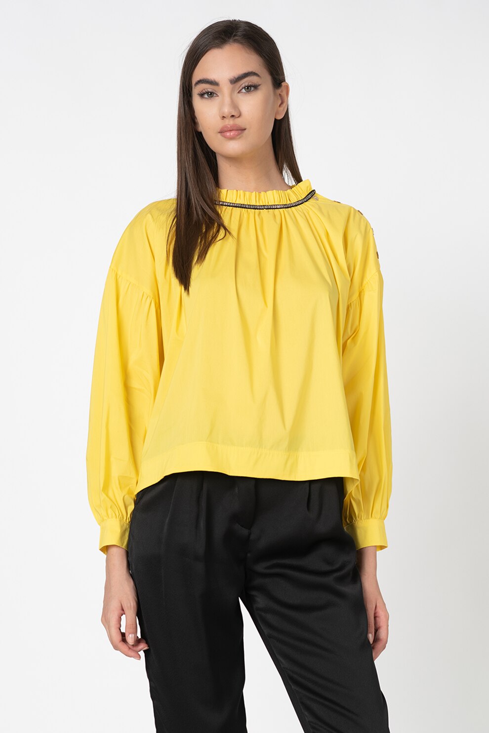 Antonia M, Bluza tip tunica, cu aplicatie metalica, Galben, One Size