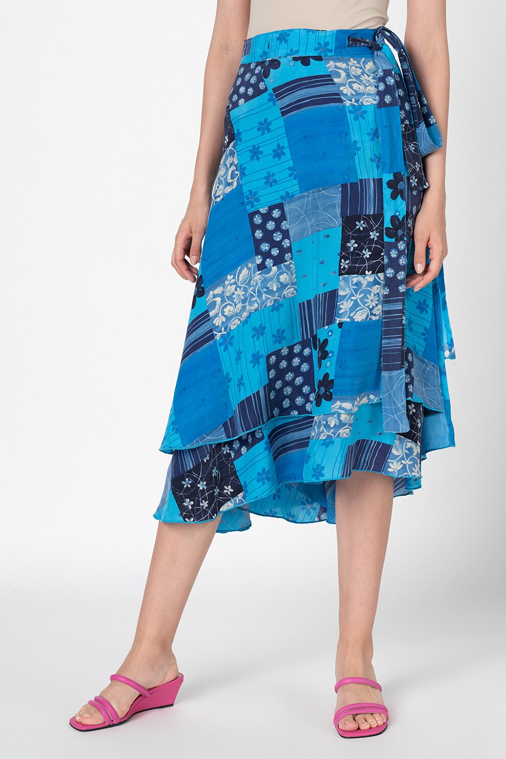 Antonia M, Fusta asimetrica, cu diverse modele, Albastru, One Size