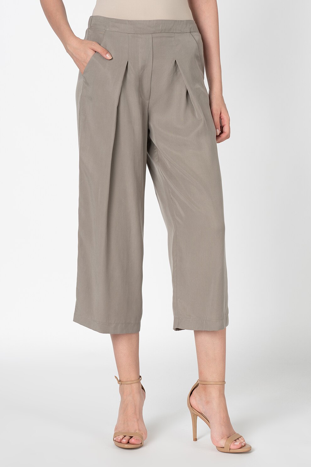 Antonia M, Pantaloni relaxed fit cu talie elastica, Grej