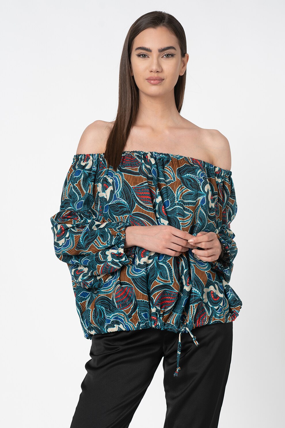 Antonia M, Bluza cu decolteu pe umeri, Turcoaz/Maro/Rosu, One Size