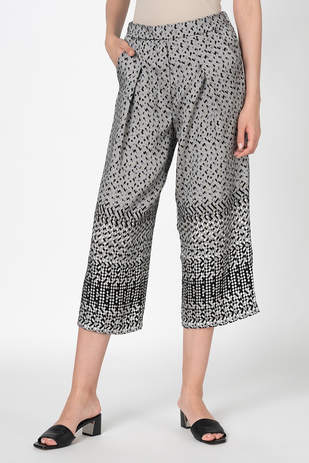 Antonia M, Pantaloni cu imprimeu si buzunare laterale, Gri/Negru/Alb